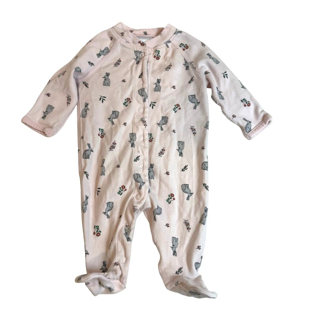 Hanna Andersson 0-3 Months Baby Girl PJs Footed Sleeper Outfit Pink Bunny Easter